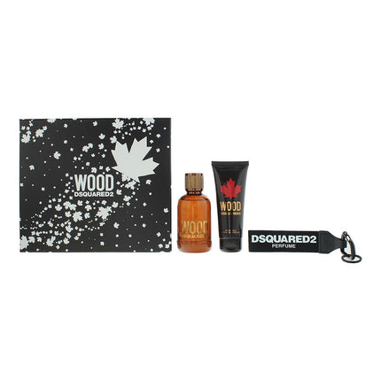 Dsquared2 Wood Eau de Toilette 100ml, Shower Gel 100ml + Key Ring Gift Set