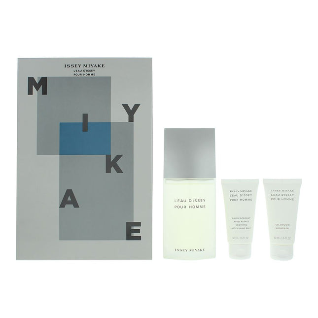 Issey Miyake L'eau D'issey Pour Homme Eau de Toilette 125ml, Shower Gel 50ml + Aftershave Balm 50ml Gift Set for Him