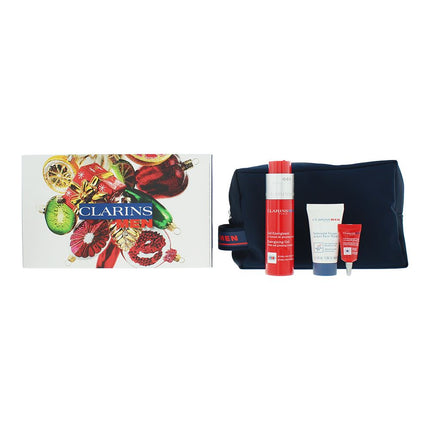 Clarins Men Gift Set Energizing Gel, Eye Gel, Active Face Wash + Pouch