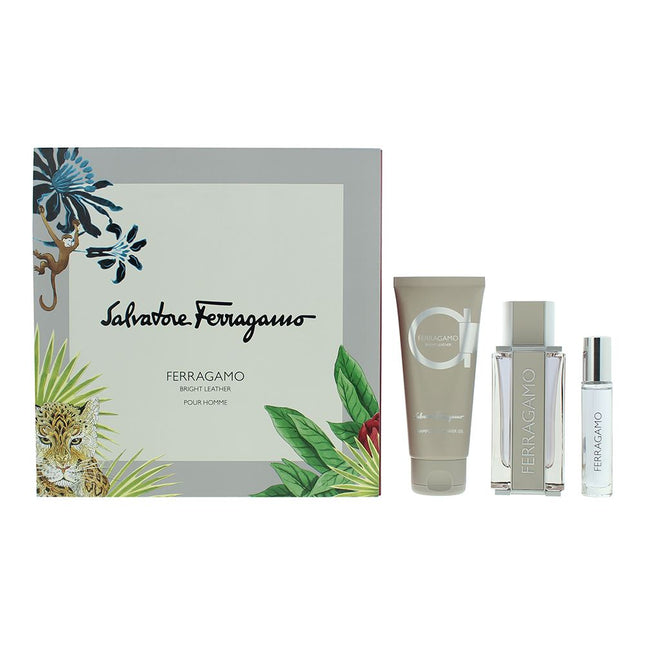 Salvatore Ferragamo Bright Leather 3 Piece Gift Set: Eau de Toilette 100ml - Shower Gel & Shampoo 100ml - Eau de Toilette 10ml