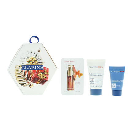 Clarins Men Gift Set Moisturising Balm 12ml, Facial Cleanser 30ml + Double Serum