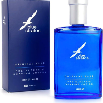 Blue Stratos Pre-Electric Shave Lotion, Original Blue for Men, Lifts Beard & Reduces Irritation, Cooling Effect, Classic Scent of Cedarwood, Vanilla, and Musk, 100ml