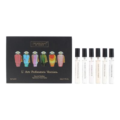 The Merchant Of Venice 6 Piece Gift Set: Byzantium Saffron Eau De Parfum 5ml - Mandarin Carnival Eau De Parfum 5ml - Suave Petals Eau De Parfum 5ml - Mystic Incense 5ml - Andalusian Soul 5ml - Rosa Moceniga 5ml