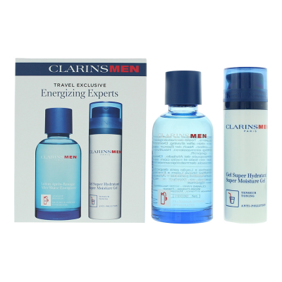 Clarins Men Energizing Experts 2 Piece Gift Set: Aftershave Energizer 100ml - Super Moisture Gel 50ml